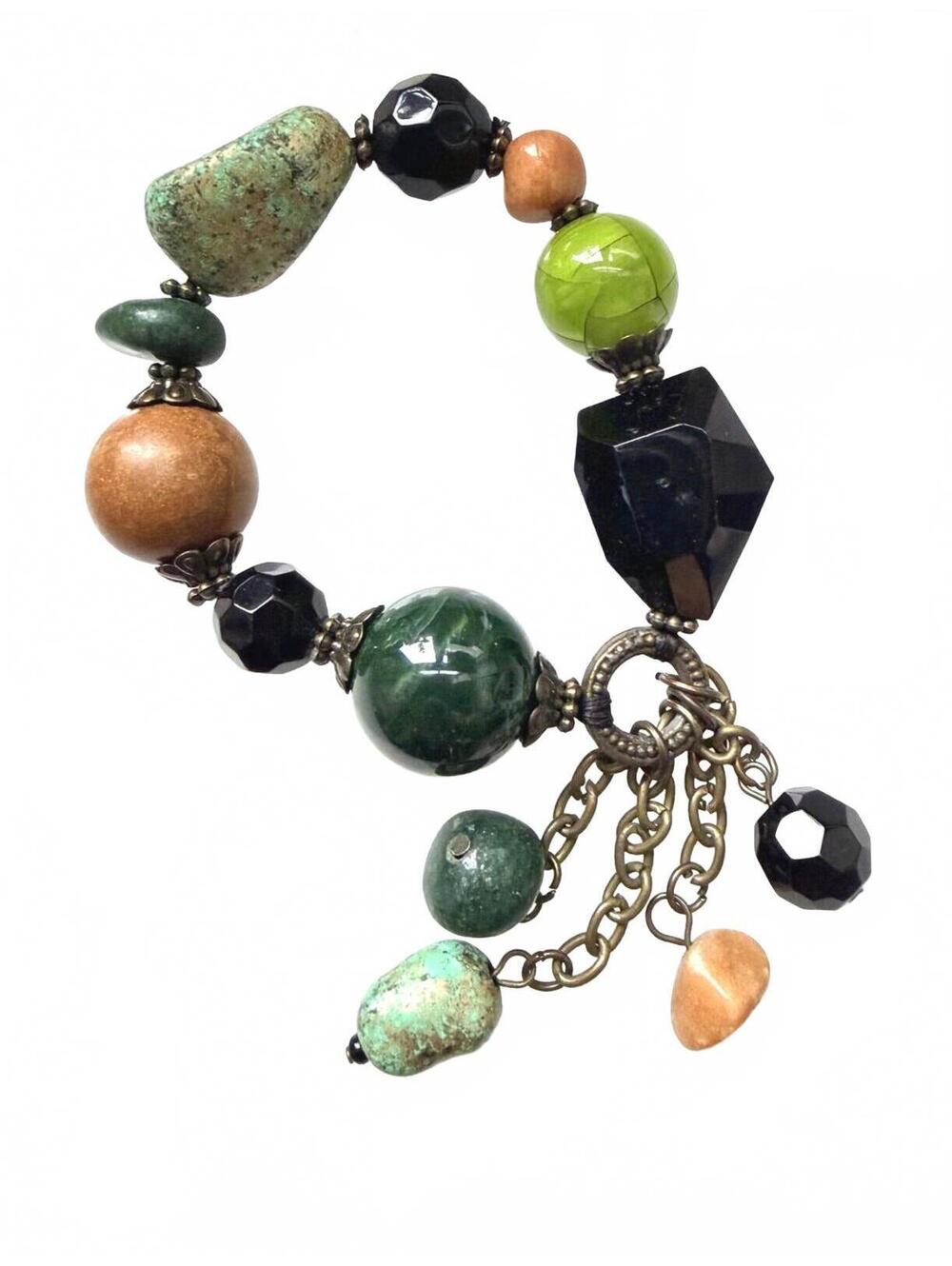 Artisan Mixed Stone Beaded Charm Bracelet Boho